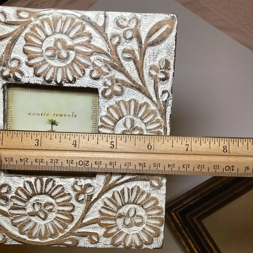 Target Exotic Travels Hand Carved Wood Floral 3x3 Picture Frame White Wash